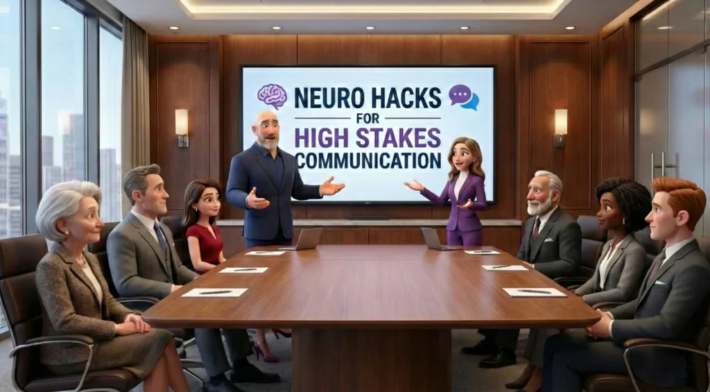 Sophira Hub experts delivering a keynote on Neuro-Hacks for High-Stakes Influence, demonstrating the impact of Neuro-inclusive Communication on team performance and the elimination of Sensory Overload in the workplace.