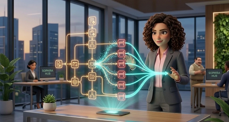Especialista en IA utilizando flujos de datos para eliminar redundancias operativas y mejorar la sostenibilidad humana corporativa.